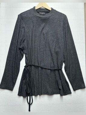 Lane Bryant Women’s 22/24 Metallic Shimmer Tie‑Waist Top – Long Sleeve